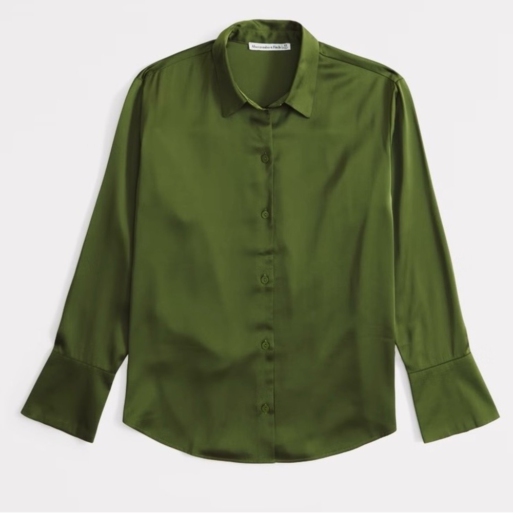 Abercrombie & Fitch Satin Button-Up Shirt Long-Sleeve Relaxed Fit